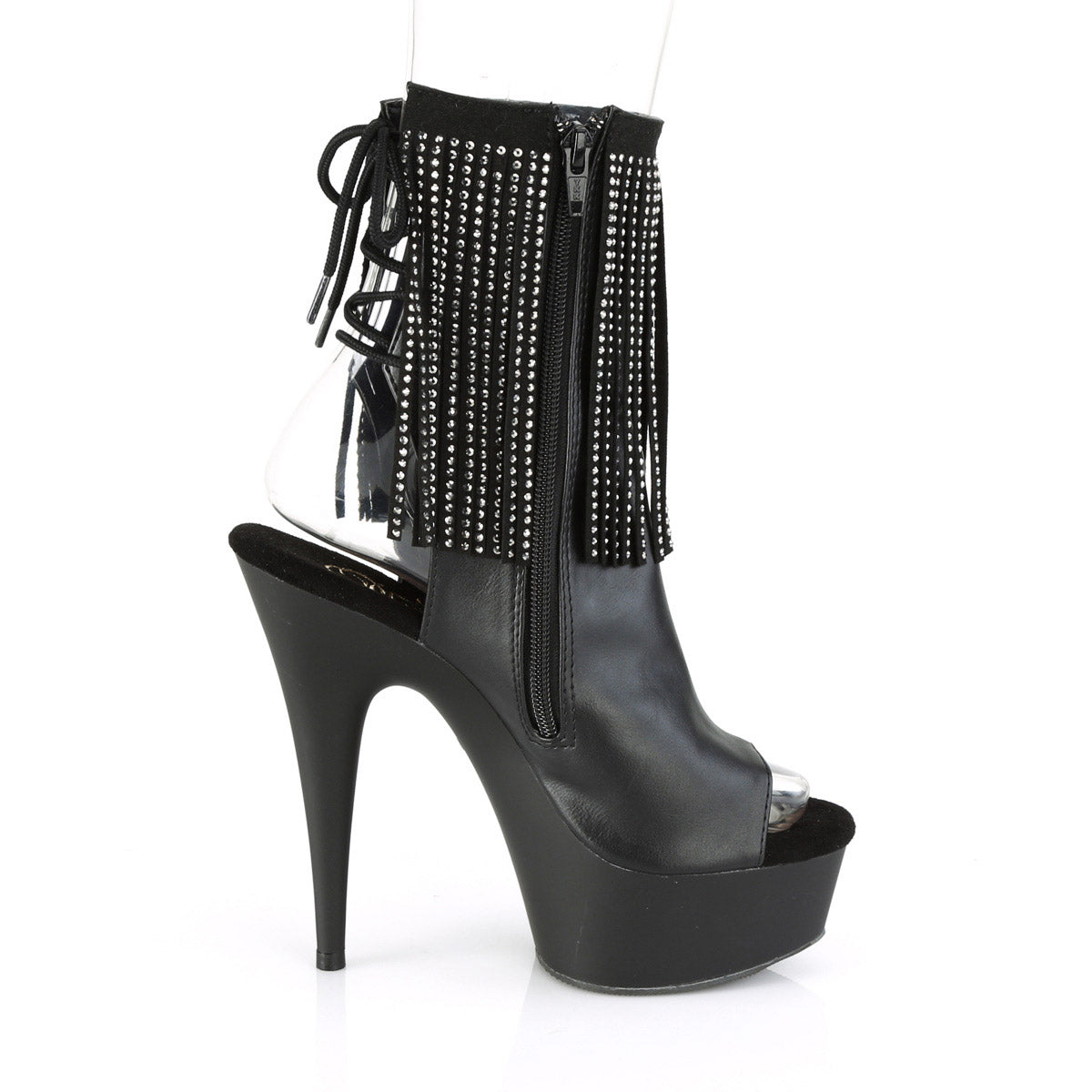 6" Heel, 1 3/4" Pf Open Toe Rs Fringe Ankle Boot, Side Zip Pleaser Pleaser DELIGHT/1018RSF