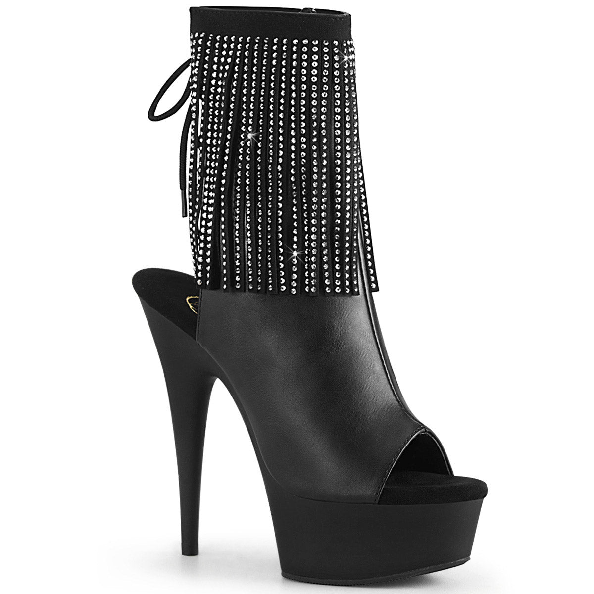 6" Heel, 1 3/4" Pf Open Toe Rs Fringe Ankle Boot, Side Zip Pleaser Pleaser DELIGHT/1018RSF