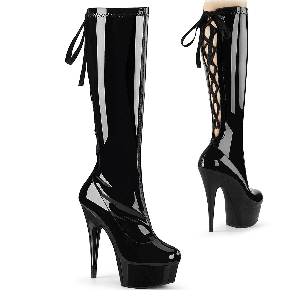 6" Heel, 1 3/4" PF Knee High Boot w/ Back Lace, Side Zip Pleaser Pleaser DELIGHT/2029 Main image