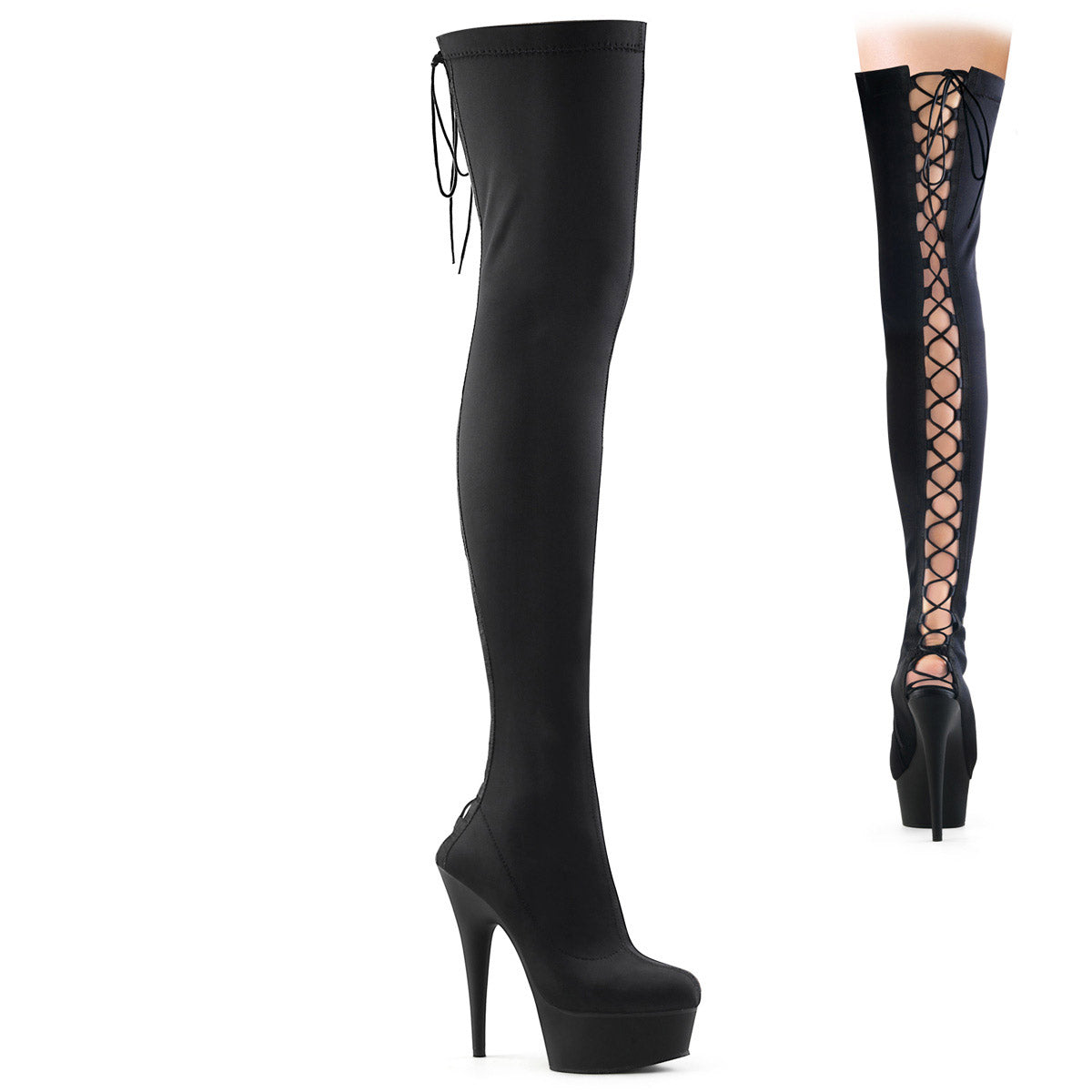 6" Heel, 1 3/4" PF Back Lace-Up Thigh Boot, Side Zip Pleaser Pleaser DELIGHT/3003