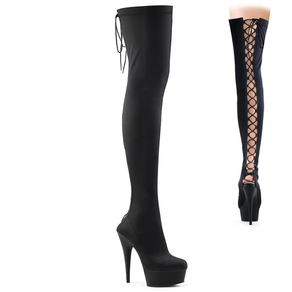 6" Heel, 1 3/4" PF Back Lace-Up Thigh Boot, Side Zip Pleaser Pleaser DELIGHT/3003