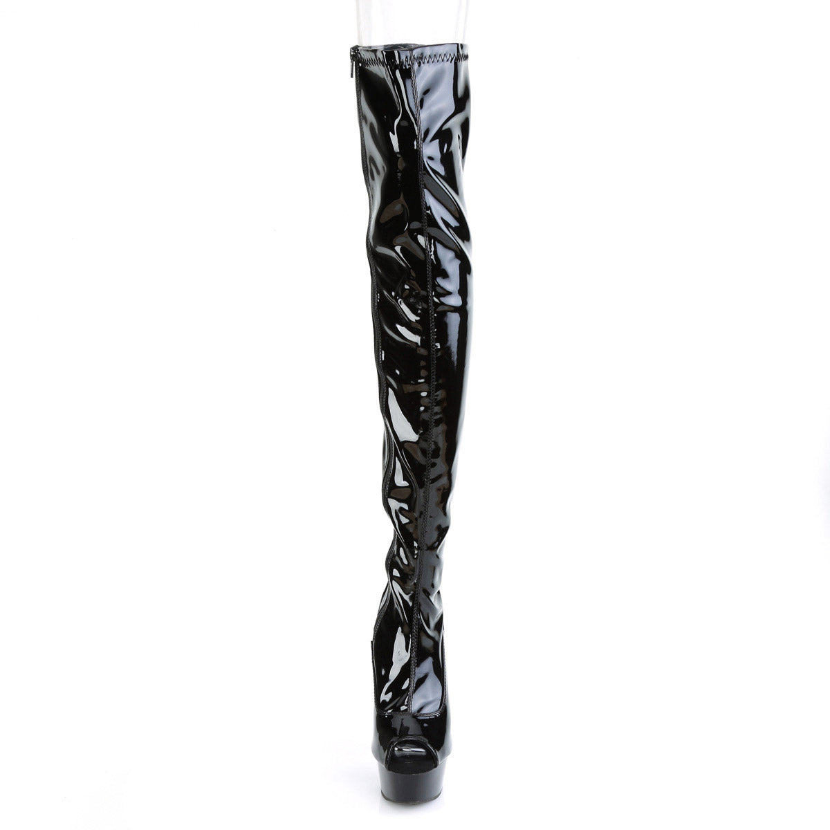 Pleaser 6 Inch Heel Peep Toe Stretch Thigh High Boot with Side Zip for Women Secondary image