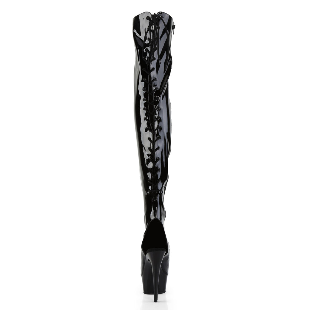 6" Heel,1 3/4" Pf Open Heel/Toe Lace Up Back Thigh High Boot Pleaser Pleaser DELIGHT/3017