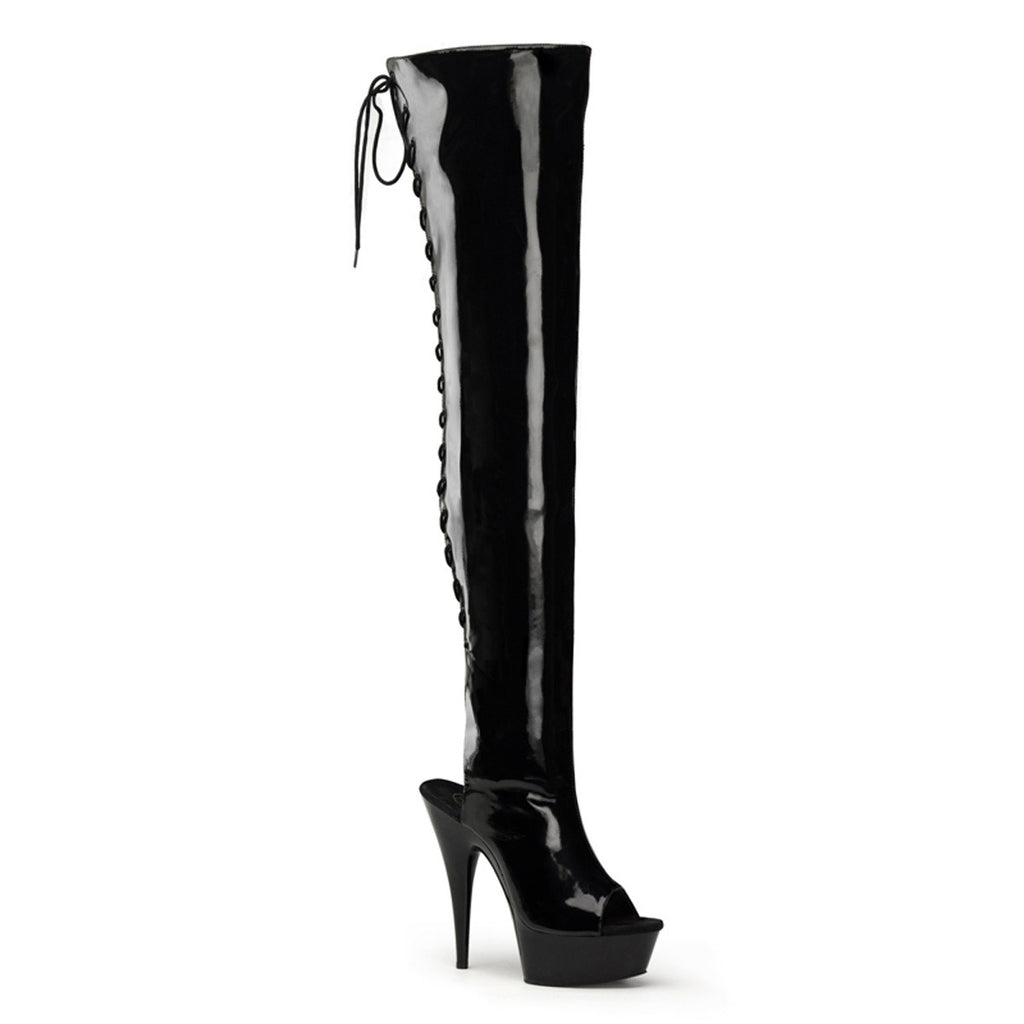 6" Heel,1 3/4" Pf Open Heel/Toe Lace Up Back Thigh High Boot Pleaser Pleaser DELIGHT/3017