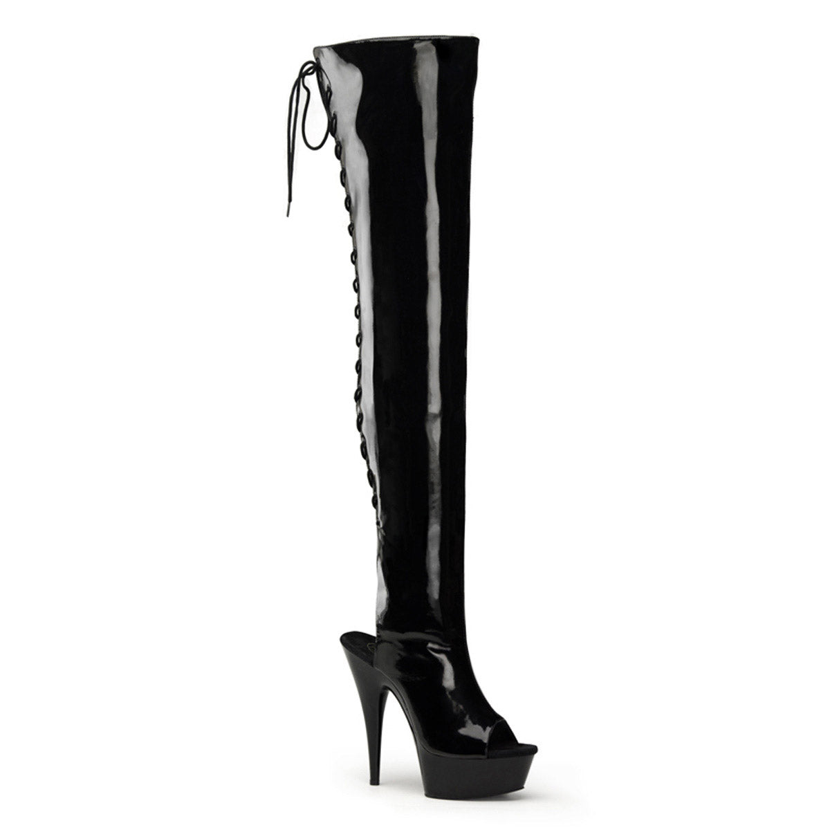 6" Heel,1 3/4" Pf Open Heel/Toe Lace Up Back Thigh High Boot Pleaser Pleaser DELIGHT/3017