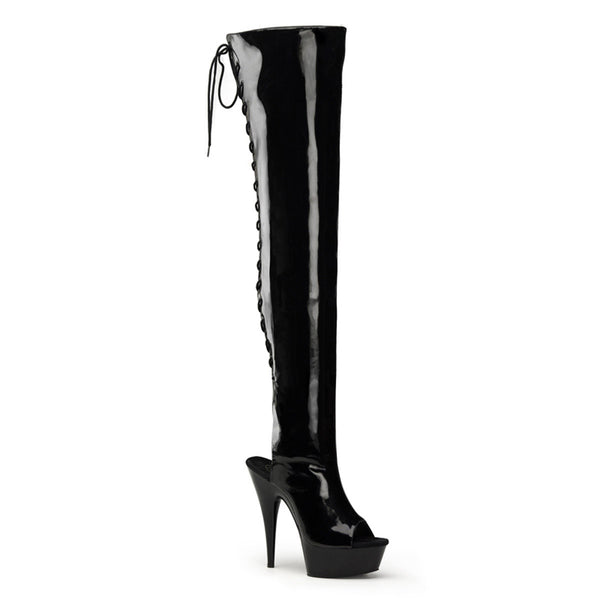 6" Heel,1 3/4" Pf Open Heel/Toe Lace Up Back Thigh High Boot Pleaser Pleaser DELIGHT/3017