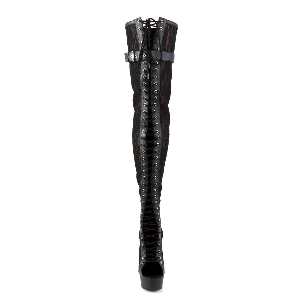 Sexy Lace Up Thigh Mesh Platform Stiletto High Heel Boots Shoes Pleaser Pleaser DELIGHT/3025ML