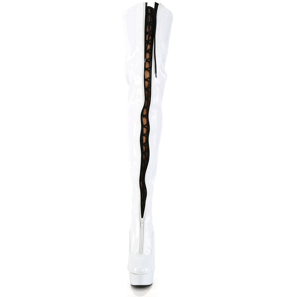 Pleaser 6" Heel, 1 3/4" Pf Two Tone Thigh High Boot, Front Zip DEL3027/W-B/W Secondary image