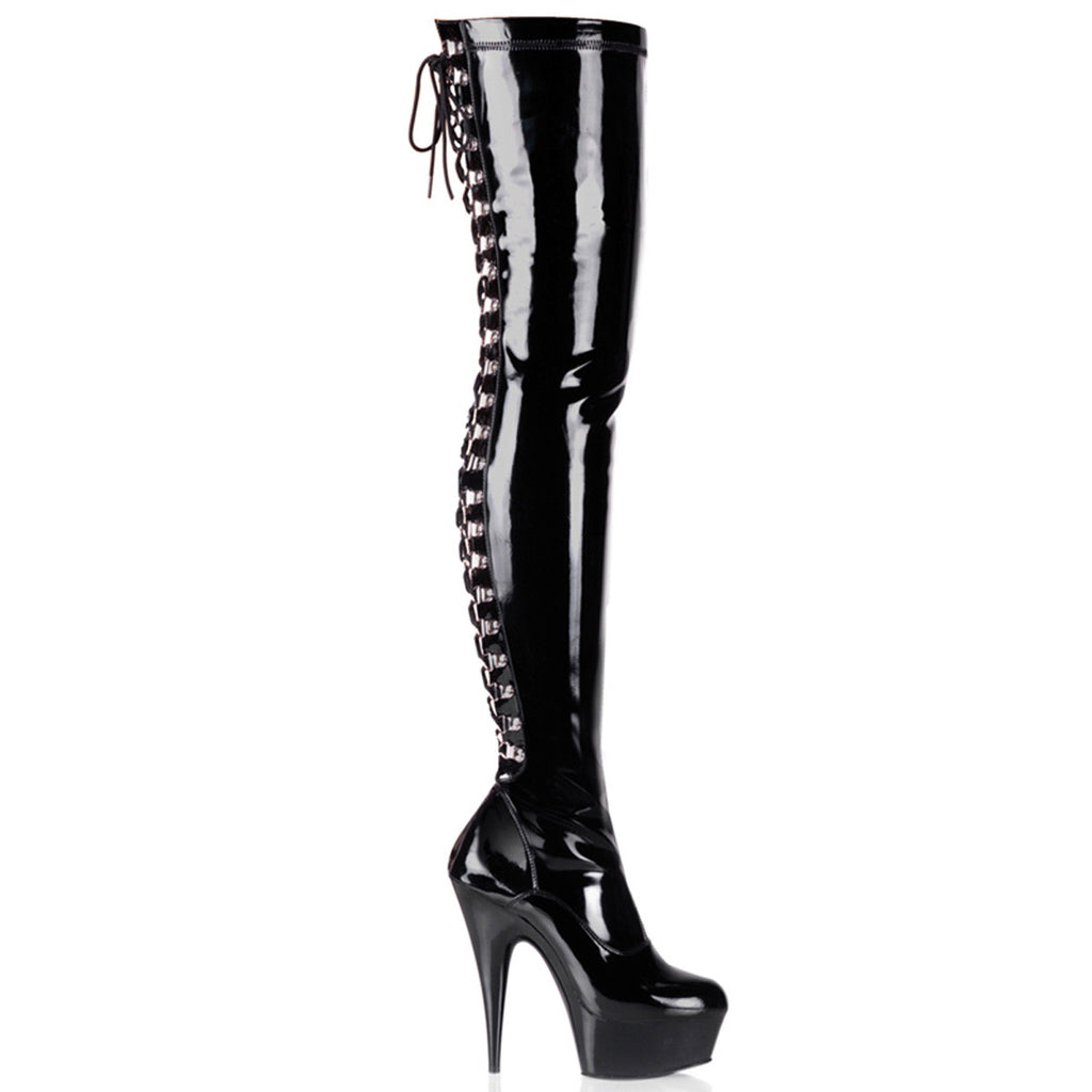 Sexy Back Lace Up Thigh High Platform Stiletto Heel Boots Shoes Pleaser Pleaser DELIGHT/3063