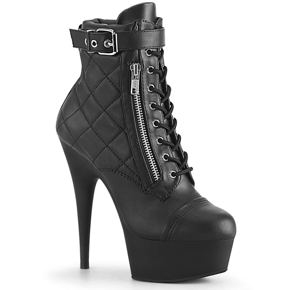 6" Heel, 1 3/4" Pf Lace-up Front Ankle Bootie, Side Zip Pleaser Pleaser DEL600/05/BPU/M Main image