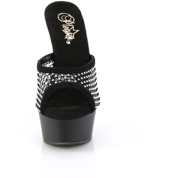 6" Heel, 1 3/4" Pf Rhinestone Mesh Slide Pleaser  DEL601-6RM/BFS-RS/M