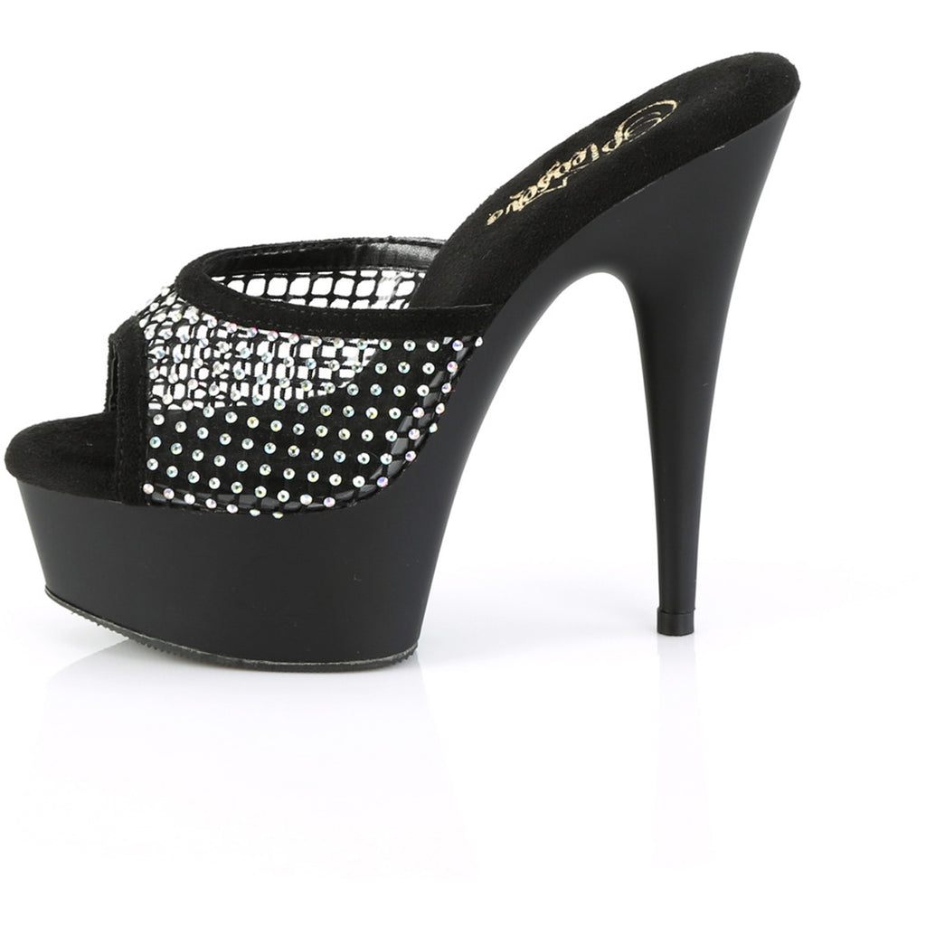 6" Heel, 1 3/4" Pf Rhinestone Mesh Slide Pleaser  DEL601-6RM/BFS-RS/M