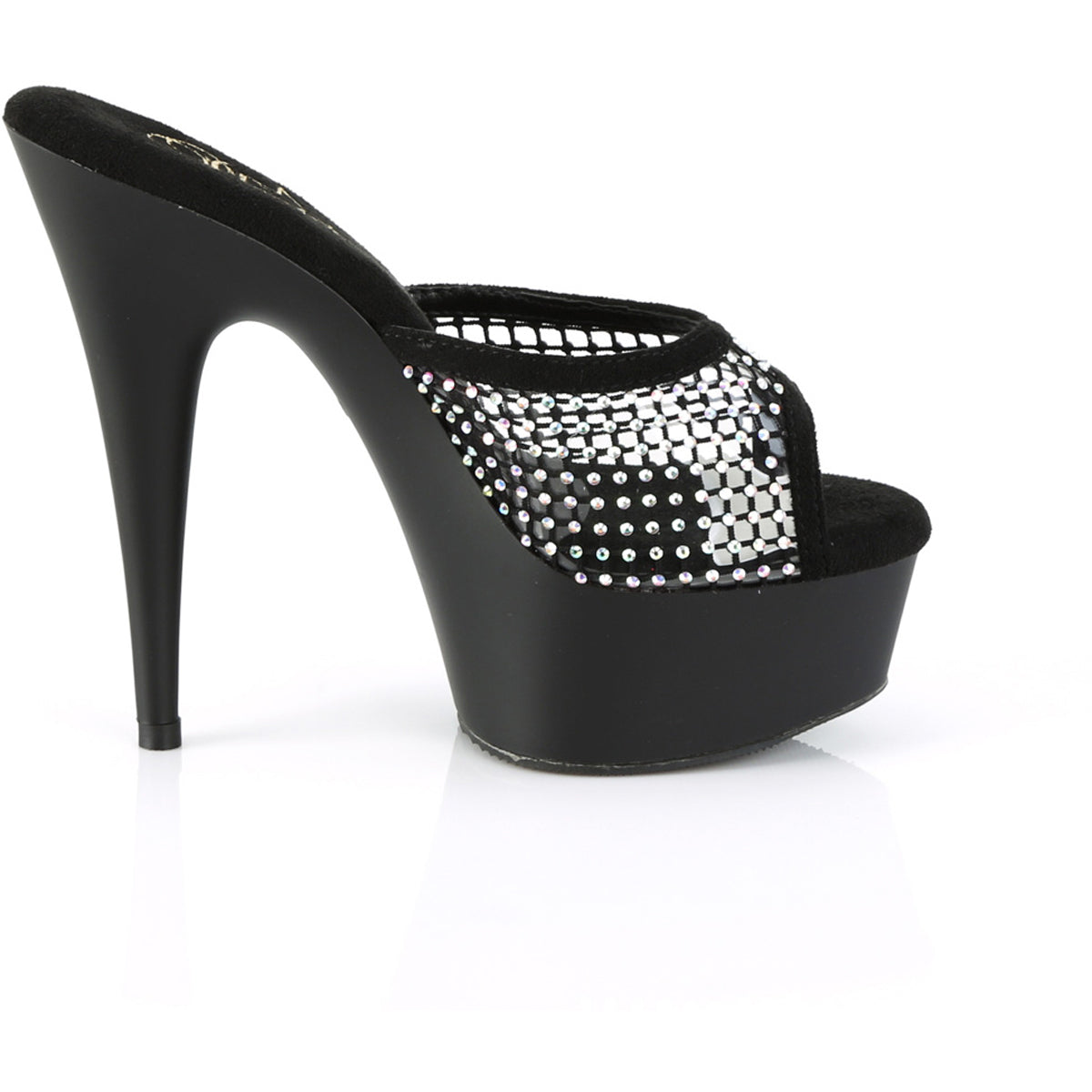 6" Heel, 1 3/4" Pf Rhinestone Mesh Slide Pleaser  DEL601-6RM/BFS-RS/M