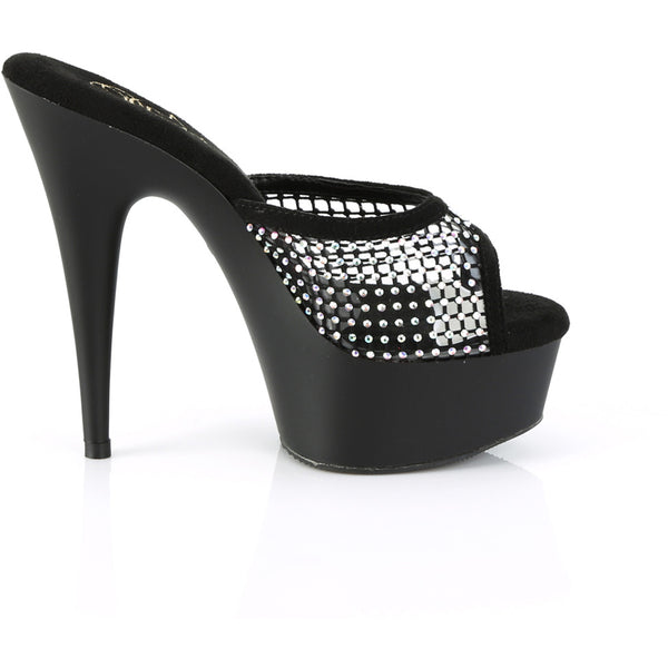 6" Heel, 1 3/4" Pf Rhinestone Mesh Slide Pleaser  DEL601-6RM/BFS-RS/M