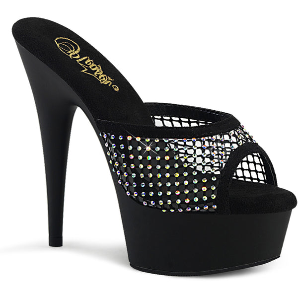 6" Heel, 1 3/4" Pf Rhinestone Mesh Slide Pleaser  DEL601-6RM/BFS-RS/M