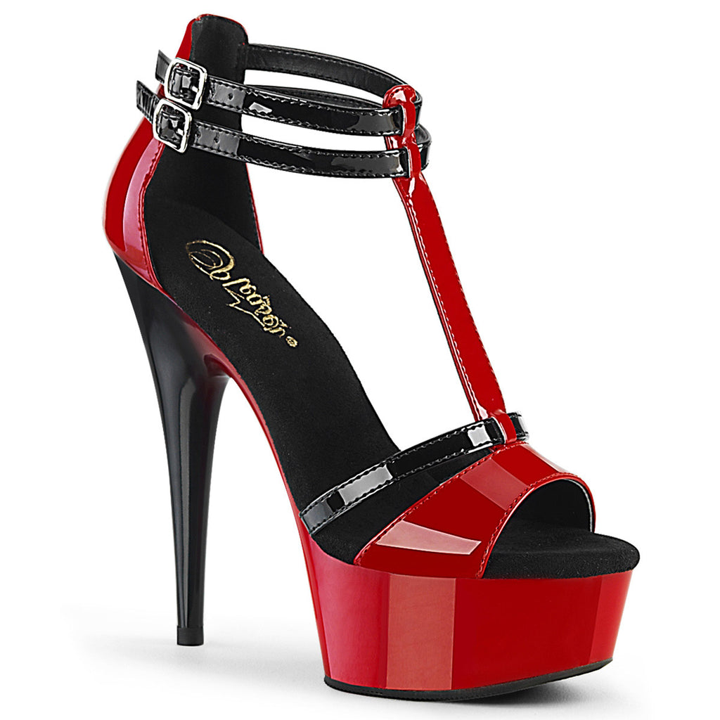 6" Heel, 1 3/4" Pf Two Tone T-strap Ankle Strap Sandal Pleaser Pleaser DEL663/R/B/M