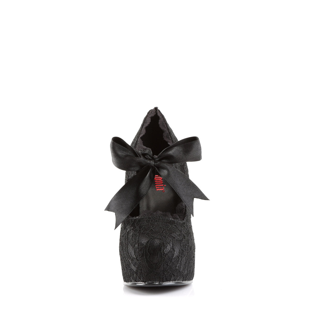 Demonia Hidden Platform Mary Jane Pumps with Lace Overlay and Bow Detail Secondary image
