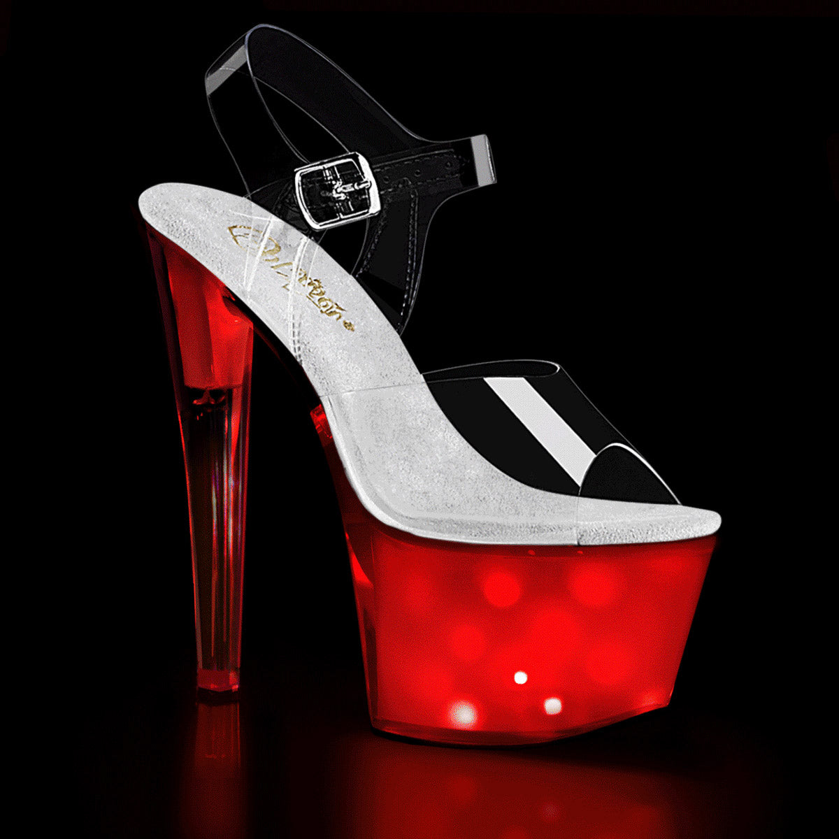 7" Heel, 2 3/4" PF LED Illuminated Ankle Strap Sandal Pleaser Pleaser DISCOLITE/708 Main image