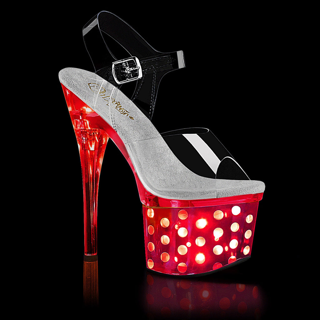 7" Heel, 3" Pf Led Illuminated Ankle Strap Sandal Pleaser Pleaser DISCOLITE/708DOTS