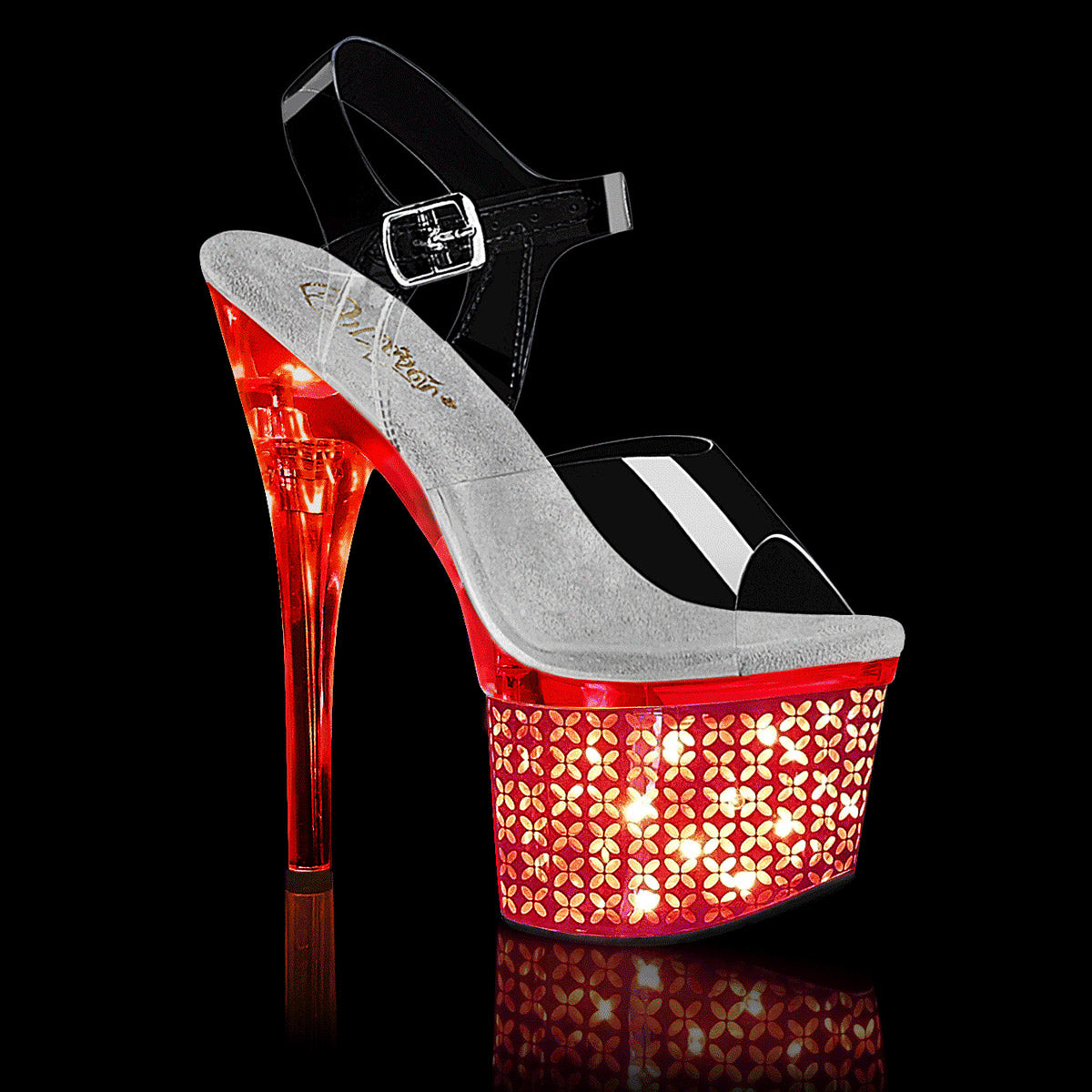 7" Heel, 3" Pf Led Illuminated Ankle Strap Sandal Pleaser Pleaser DISCOLITE/708FLP