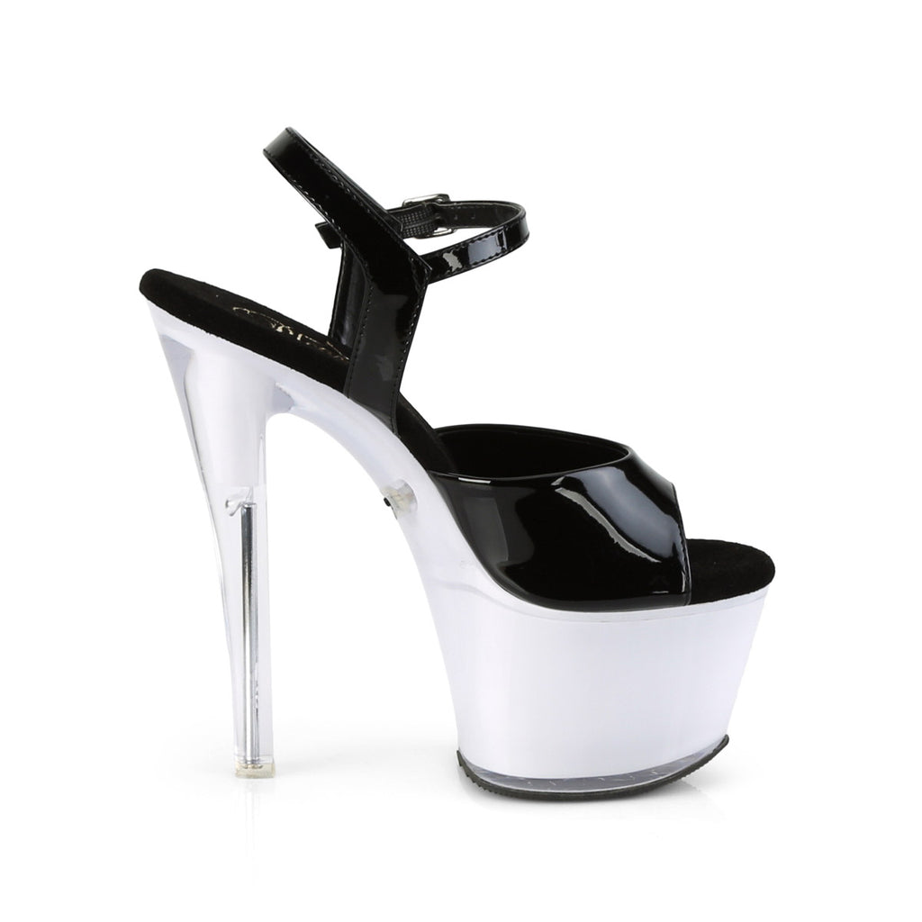 7" Heel, 2 3/4" PF LED Illuminated Ankle Strap Sandal Pleaser Pleaser DISCOLITE/709