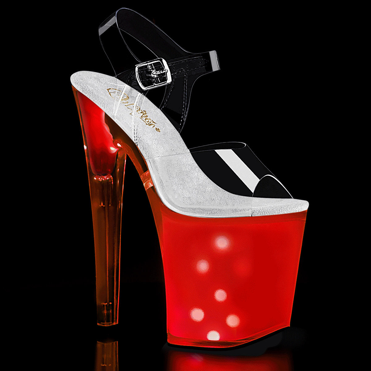 8" Heel, 4" PF LED Illuminated Ankle Strap Sandal Pleaser Pleaser DISCOLITE/808