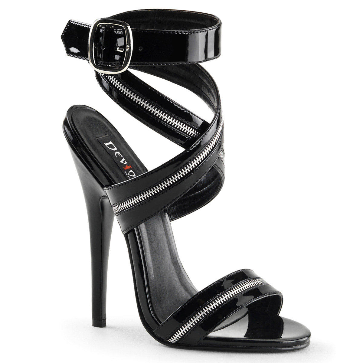 6" Zipper-Inlaid Wrap-Around Sandal Blk Pat Pleaser Devious DOMINA/119 Main image