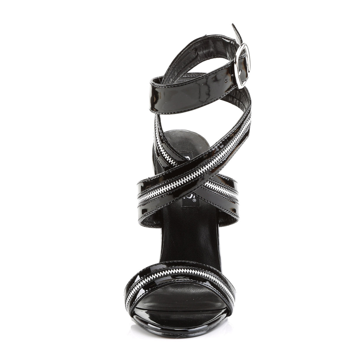 Devious Domina-119 Black Patent Stiletto Heel Wrap Around Ankle Strap Sandals Secondary image