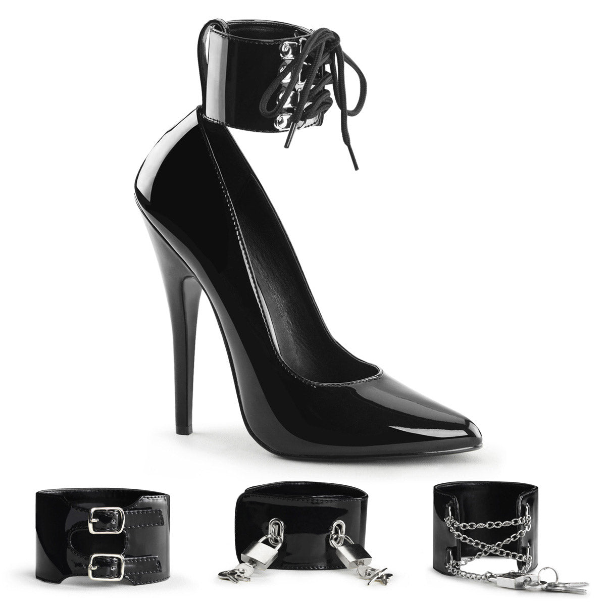 Sexy Interchangeable Ankle Cuffs Stiletto Pump High Heels Shoes Pleaser Devious DOMINA/434