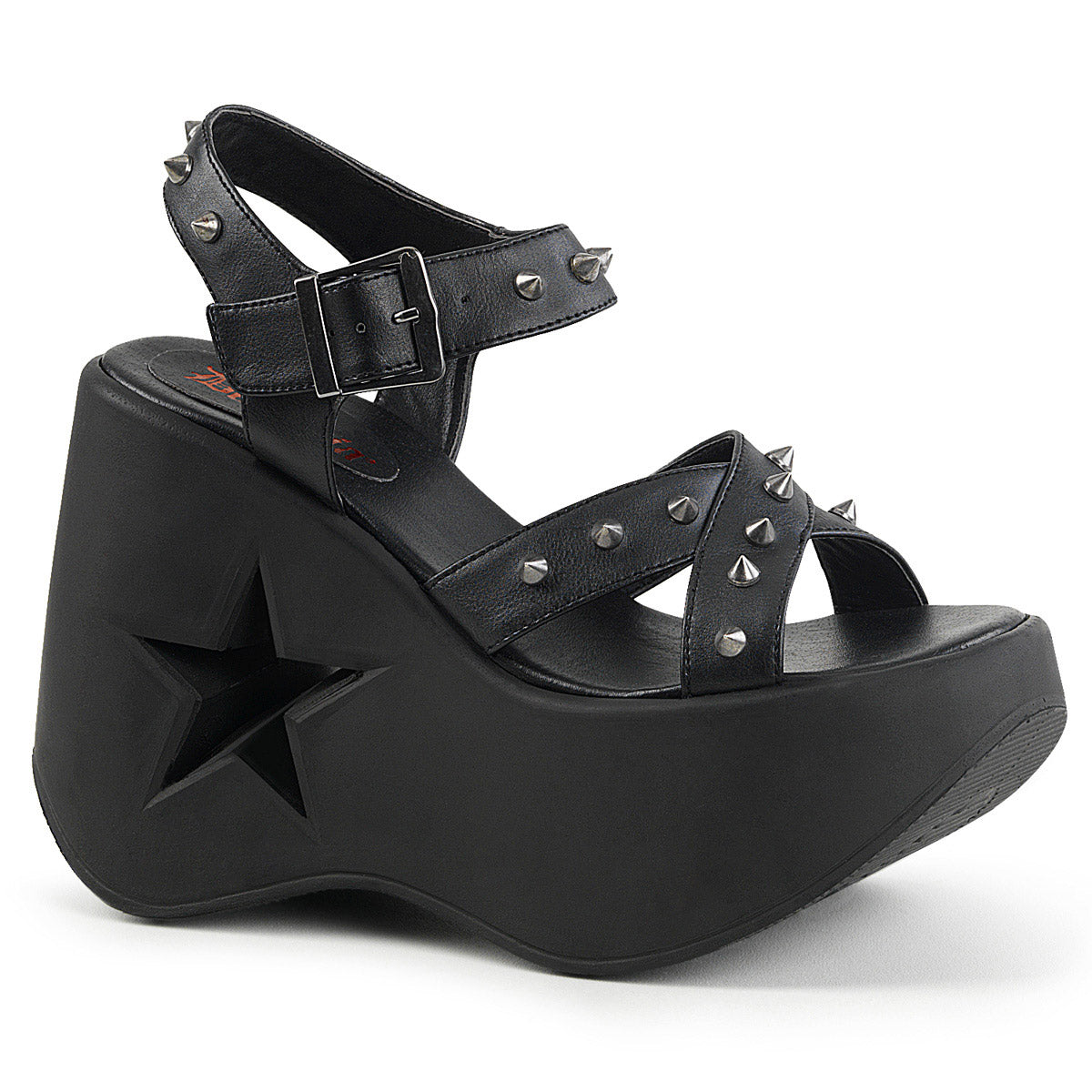 5" Star Cutout Platform Wedge Ankle Strap Sandal Blk Vegan Leather Pleaser Demonia DYNAMITE/02 Main image