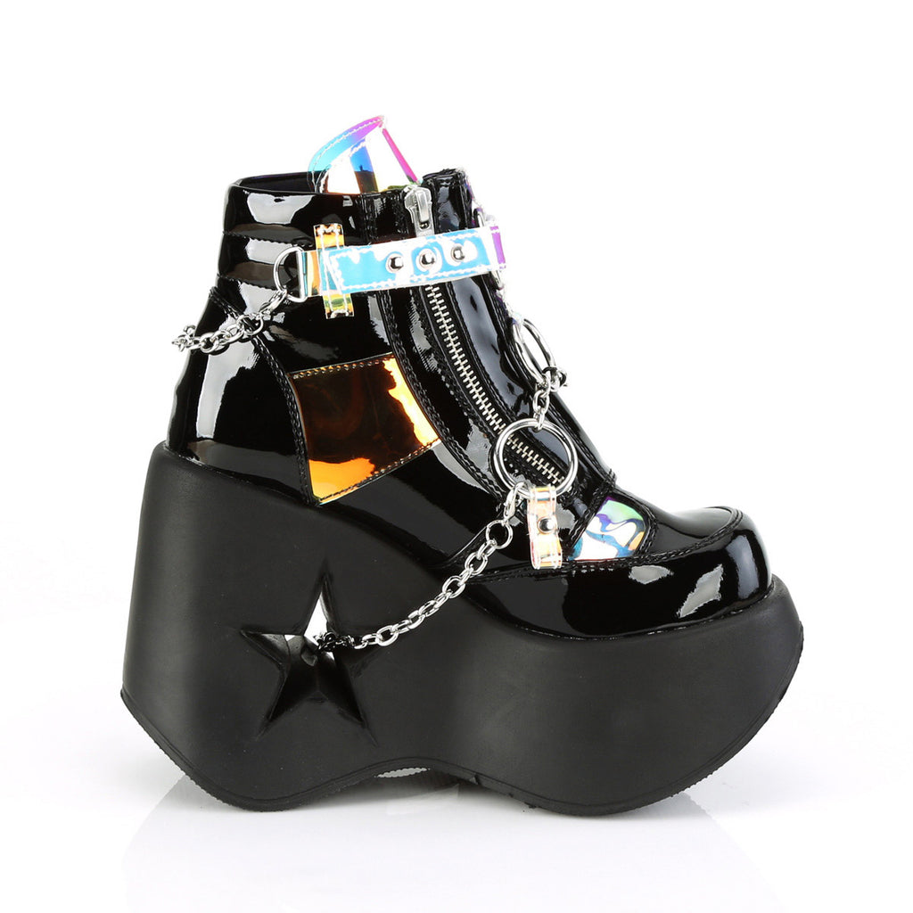 5" Star Cutout Pf Wedge Side Lace-Up Ankle Boot, Side Zip Pleaser Demonia DYNAMITE/101