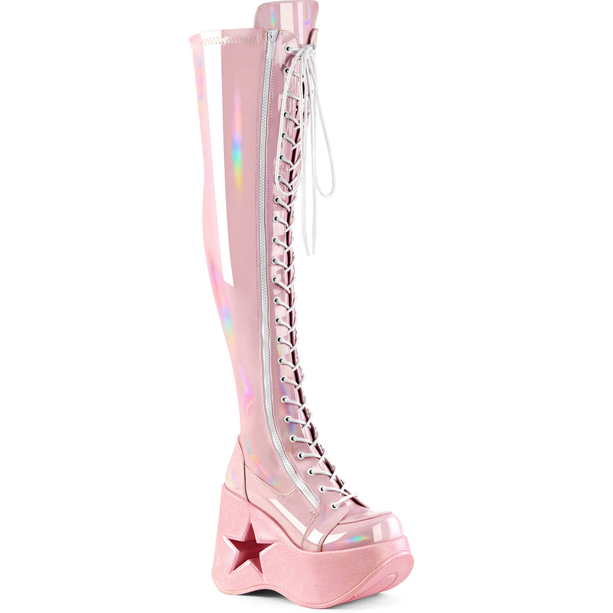 5" Star Cutout Pf Wedge Lace-Up Thigh-High Boot,Outside Zip Pleaser Demonia DYNAMITE/300 Main image
