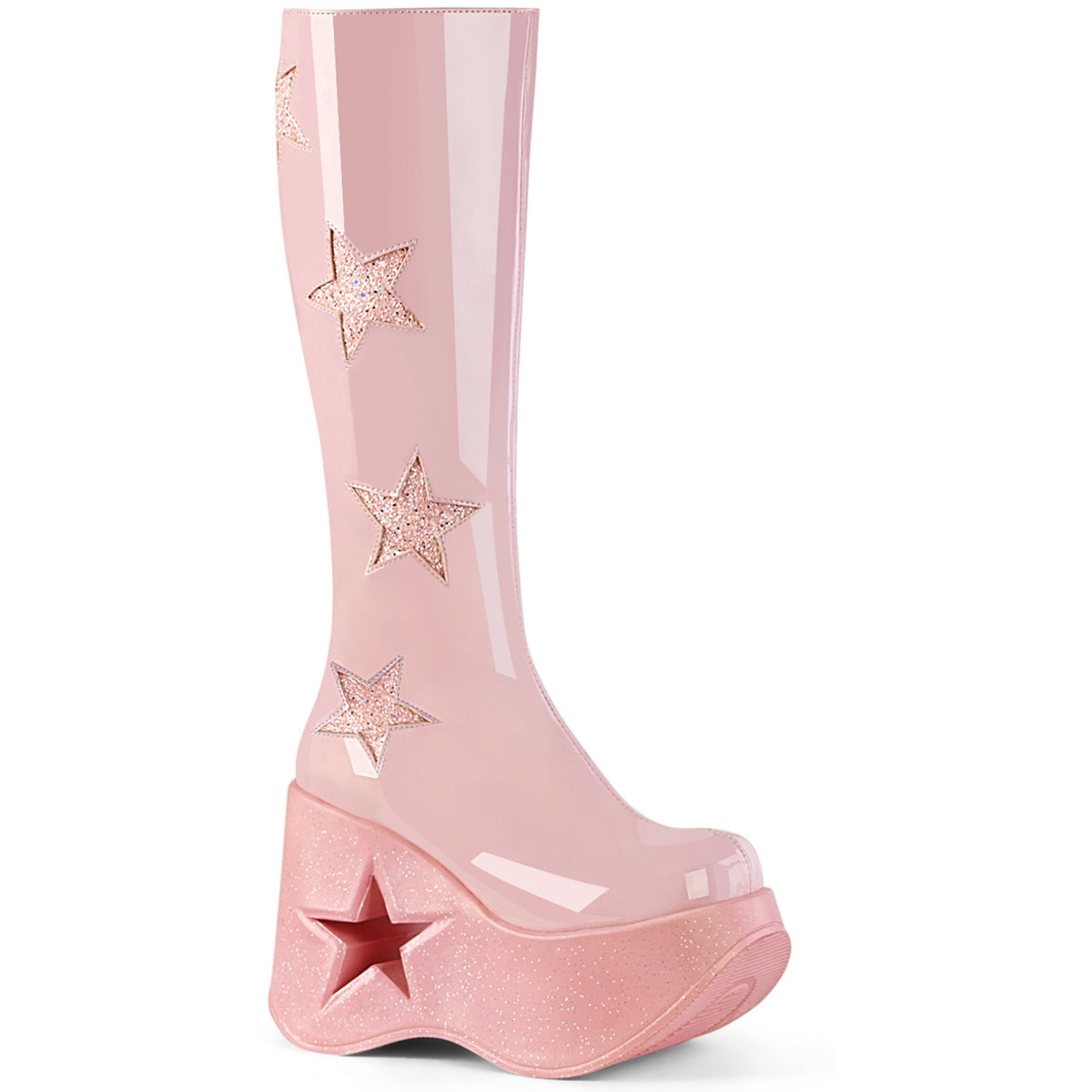 5" Star Cutout Pf Wedge Knee High Boot, Inside Zip Pleaser Demonia DYNAMITE/218 Main image