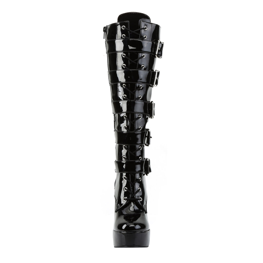 Kinky Buckle Strap Side Zip Platform Heels Knee High Boots Shoes Pleaser Pleaser ELECTRA/2042