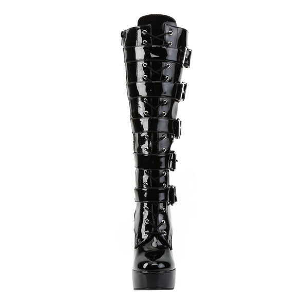 Kinky Buckle Strap Side Zip Platform Heels Knee High Boots Shoes Pleaser Pleaser ELECTRA/2042