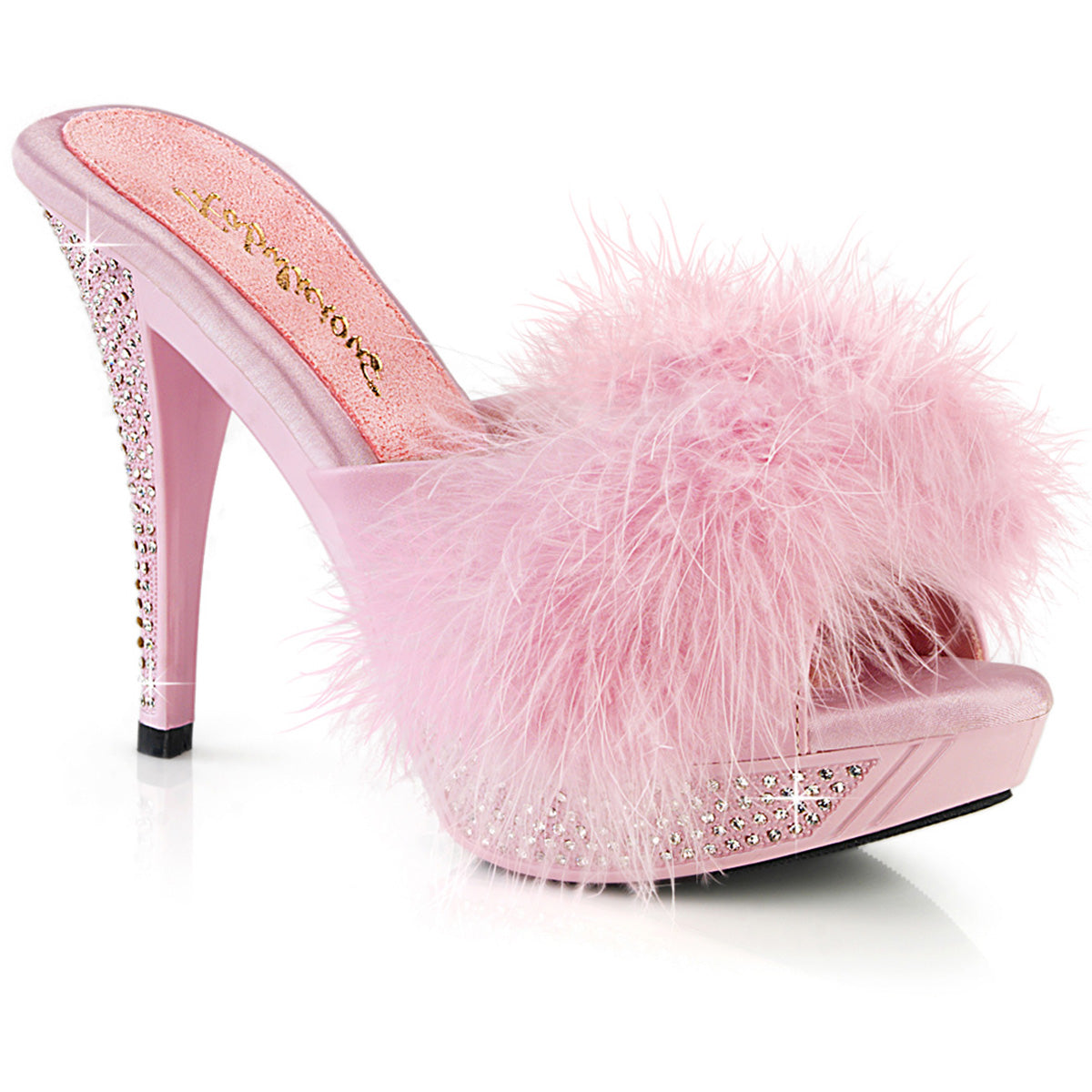 4 1/2" Heel, 1" Pf Marabou Fur Slipper Pleaser Fabulicious ELEGANT/401F