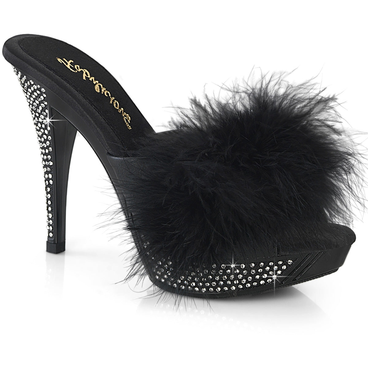 4 1/2" Heel, 1" Pf Marabou Fur Slipper Pleaser Fabulicious ELEGANT/401F