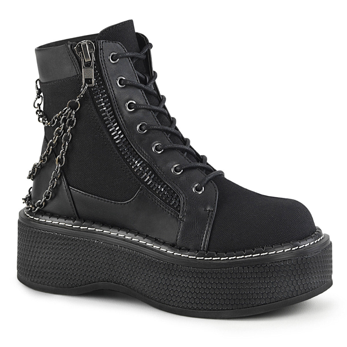 2" Platform Lace-up Bootie, Outer Metal Zipper Pleaser Demonia EMI114/BCA/VL Main image