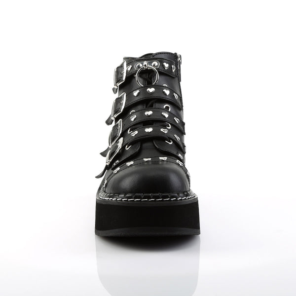 2" Platform Lace-Up Front/ Buckle Strap Ankle Boot, Side Zip Blk Vegan Leather Pleaser Demonia EMI315/BVL