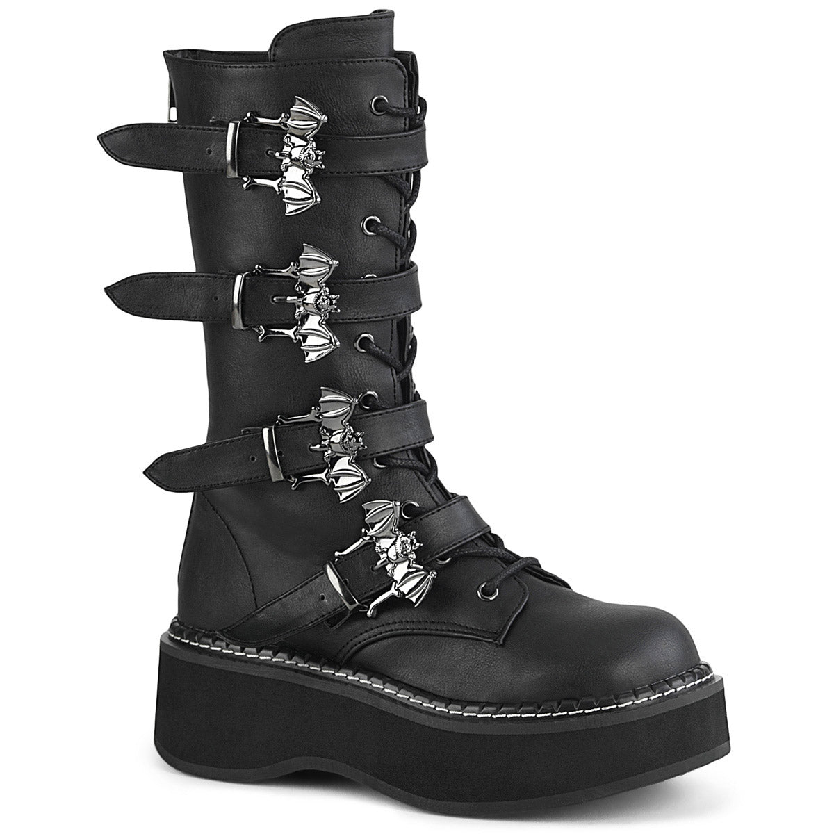 2" PF Lace-up Mid-Calf Boot w/ 4 Buckle Straps, Back Zip Pleaser Demonia EMILY/322 Main image