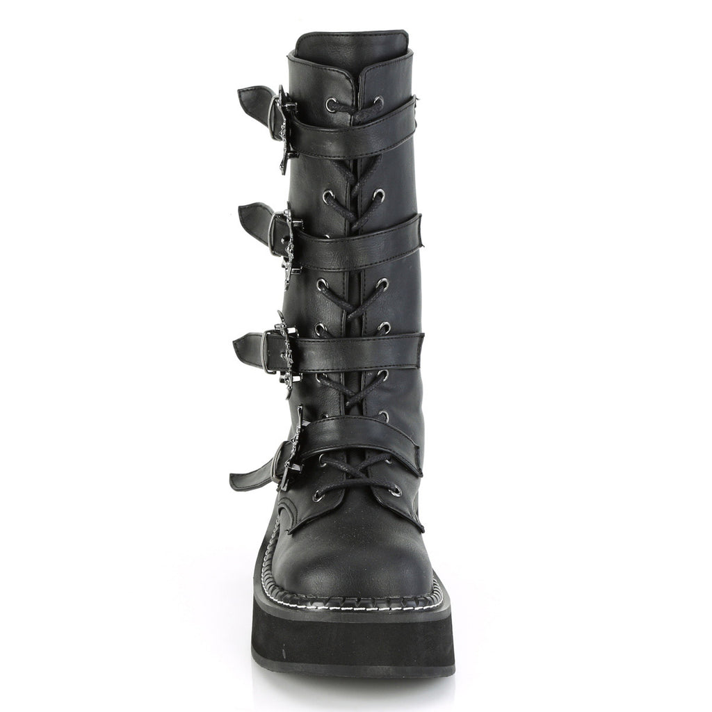 2" PF Lace-up Mid-Calf Boot w/ 4 Buckle Straps, Back Zip Pleaser Demonia EMILY/322