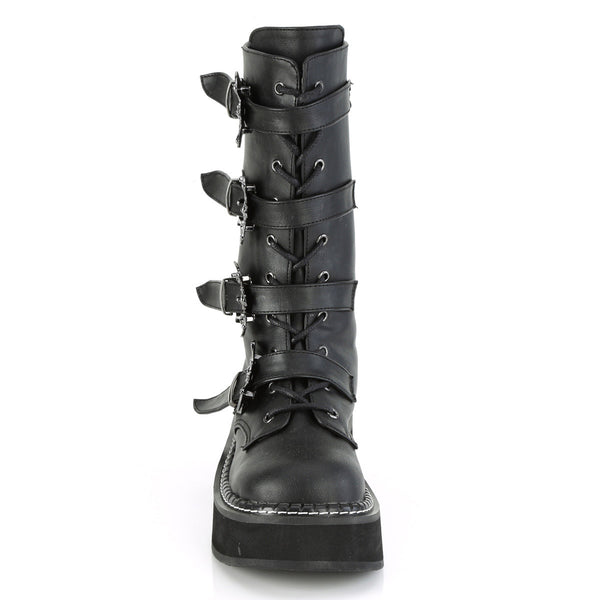 2" PF Lace-up Mid-Calf Boot w/ 4 Buckle Straps, Back Zip Pleaser Demonia EMILY/322