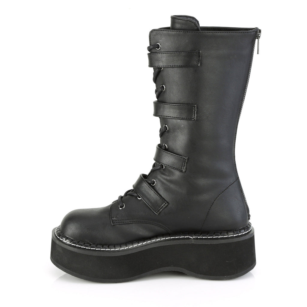 2" PF Lace-up Mid-Calf Boot w/ 4 Buckle Straps, Back Zip Pleaser Demonia EMILY/322