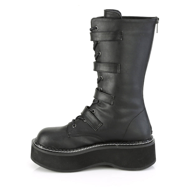 2" PF Lace-up Mid-Calf Boot w/ 4 Buckle Straps, Back Zip Pleaser Demonia EMILY/322