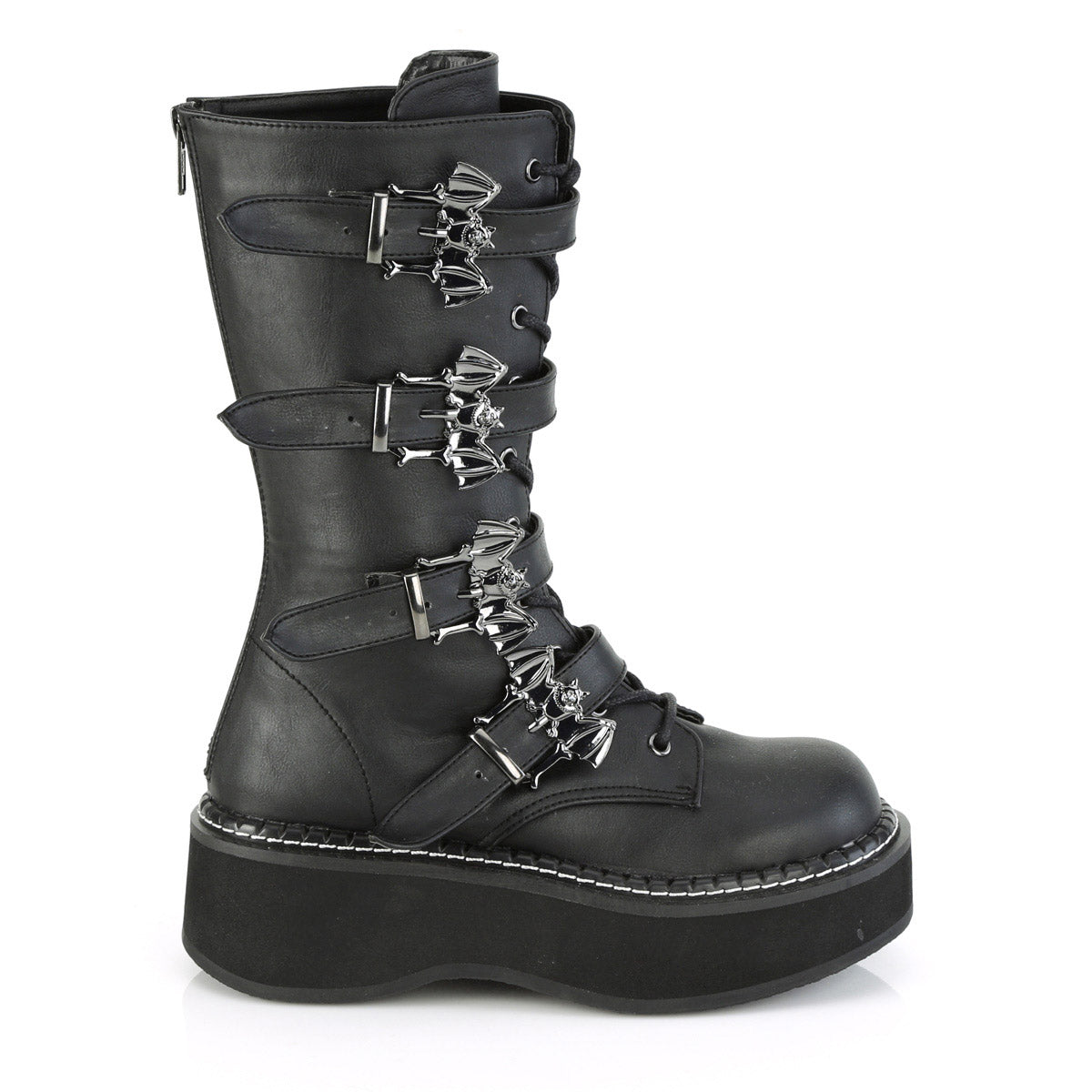 2" PF Lace-up Mid-Calf Boot w/ 4 Buckle Straps, Back Zip Pleaser Demonia EMILY/322