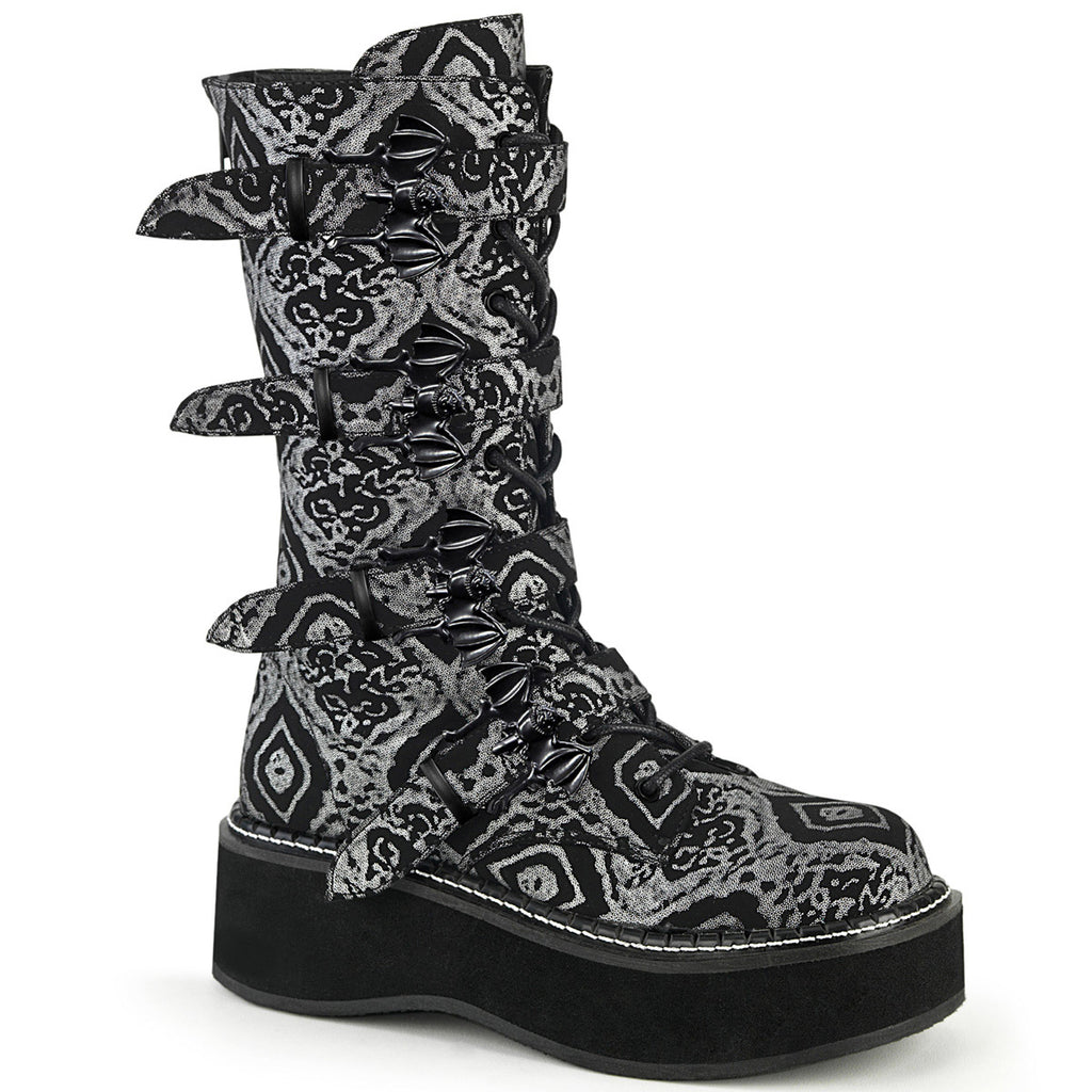 2" PF Lace-up Mid-Calf Boot w/ 4 Buckle Straps, Back Zip Pleaser Demonia EMILY/322