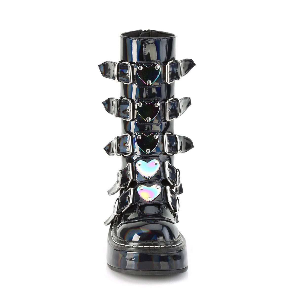 2" Platform Calf High W/ 5 Buckle Straps, Back Metal Zip Pleaser Demonia EMILY/330