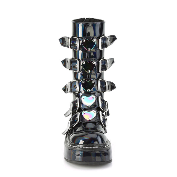 2" Platform Calf High W/ 5 Buckle Straps, Back Metal Zip Pleaser Demonia EMILY/330