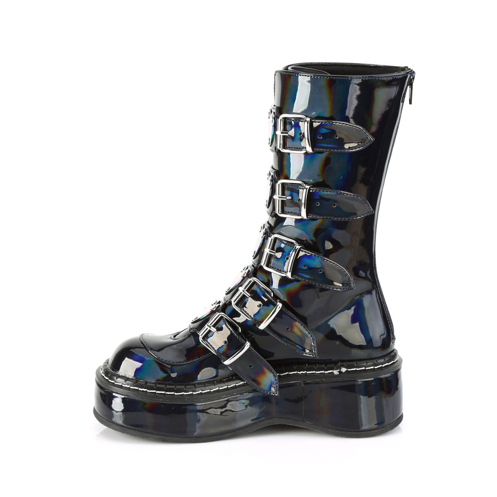 2" Platform Calf High W/ 5 Buckle Straps, Back Metal Zip Pleaser Demonia EMILY/330