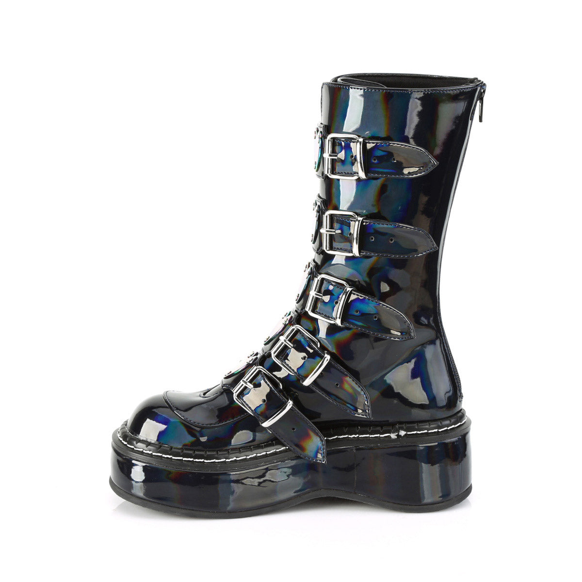 2" Platform Calf High W/ 5 Buckle Straps, Back Metal Zip Pleaser Demonia EMILY/330